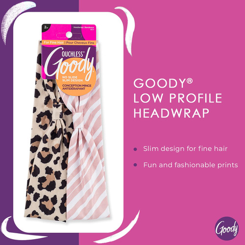 Headwraps Goody De Perfil Bajo Para Cabello Fino, 2 Guepardo