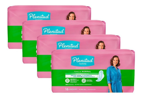 Imagen 3 de 3 de Plenitud Toalla Normal Femme X 16 Unidades Pack X 4