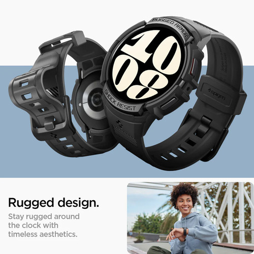 Estuche Pulso Manilla | Spigen Rugged Armor Pro Para Samsung Galaxy Watch 6 44mm | Robusta Antichoque G Shock - Negro