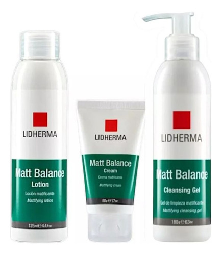 Kit X3 Matt Balance Lidherma Locion + Crema + Gel Limpieza