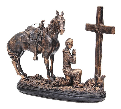 Imagem 1 de 4 de Escultura Prayer Cowboy Em Resina Pintura Envelhecida Home W