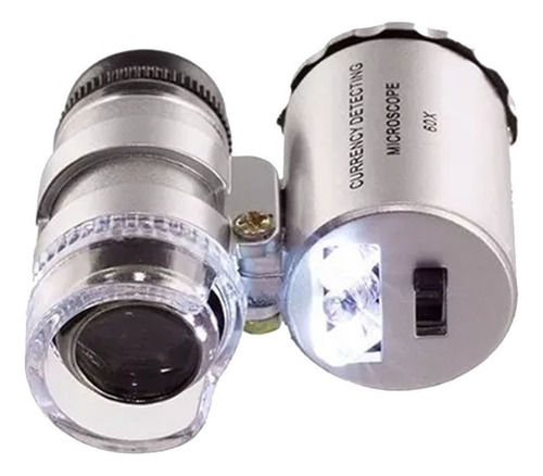 Lupa Mini Microscópio Bolso Com Led E Ultravioleta 60x Cor Prata 110v/220v