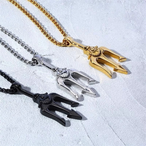 Collar Hombre Mujer Acero Inox 316l Tridente Punk Joyería
