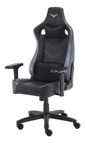 Imagen 2 de 2 de Silla de escritorio Naceb Raven NA-0939 gamer ergonómica negra y gris con tapizado de cuero sintético