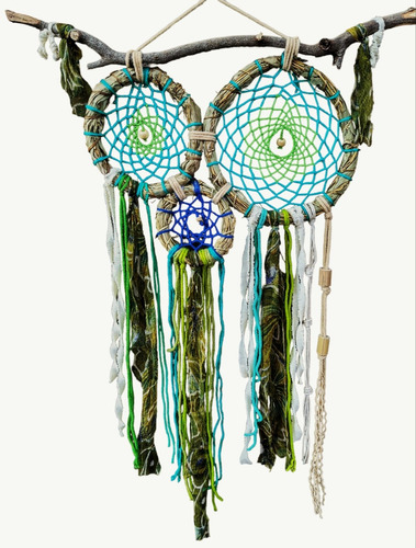 Atrapasueños Grande Cabecera Deco Boho Gipsy Búho Verde