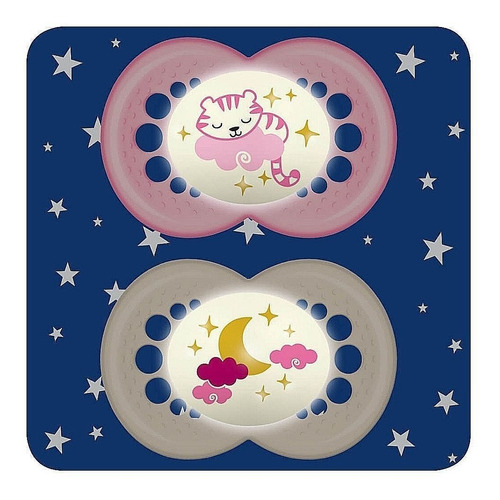 Chupón Mam Baby Night 6m+ 2pz Animal Rosa