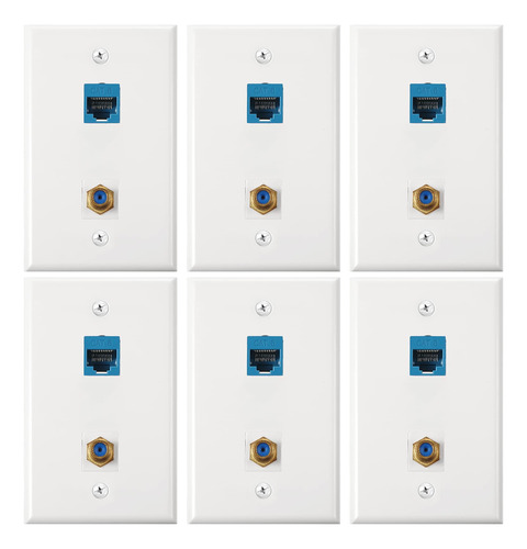 6 Placas De Pared Coaxiales Ethernet Cat6 Con Puerto Etherne