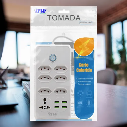 Extensão Elétrica 6 Tomadas E 1 Universal + 4 Usb Carregamento Rápido Bivolt Com Cabo Reforçado - Hw
