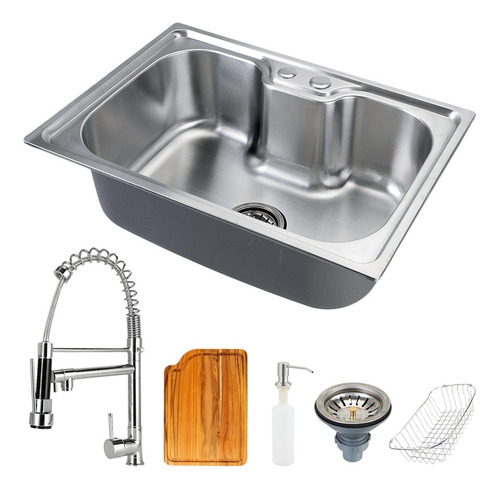 Cuba para Cozinha Gourmet Pia Aço Inox com Acessórios e Tábua de Corte Nawa 50 cm e Torneira Gourmet Munim Pingoo.casa