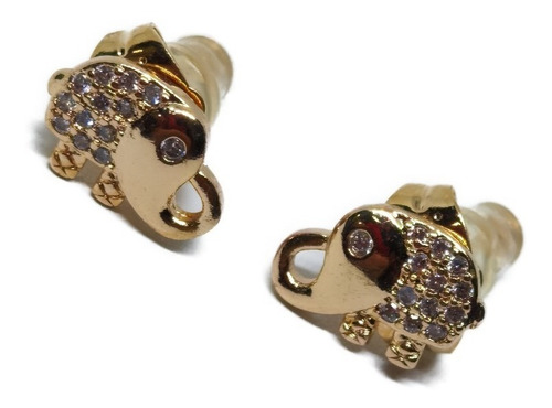 Aretes Elefante Zirconias Mod. 1 De Oro Laminado +estuche 1