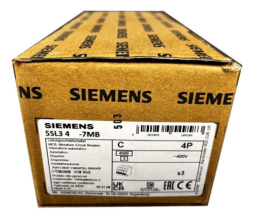 Kit Llave Termica Termomagnetica Tetrapolar 10a Siemens X3ud