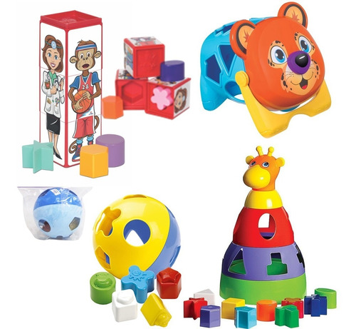 4 Brinquedo Didática Educativa Onça Cubo E Girafa Bolinha