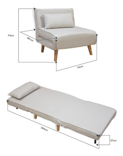 Sofá Cama Individual Sillon Reclinable Comodo Moderno Lino