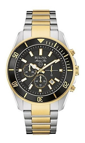 Reloj Bulova Hombre Marine Star Crono 98b249 Color de la malla Plateado Color del bisel Negro Color del fondo Negro