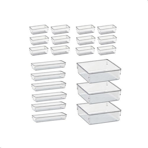 Kit 21 Organizador Multiuso Modular Gavetas Acrílico Cristal