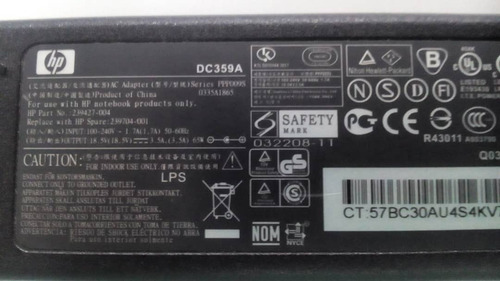Imagen 2 de 6 de Cargador Original Hp 18.5vac@3.5amp, Punta Amarilla Laptops
