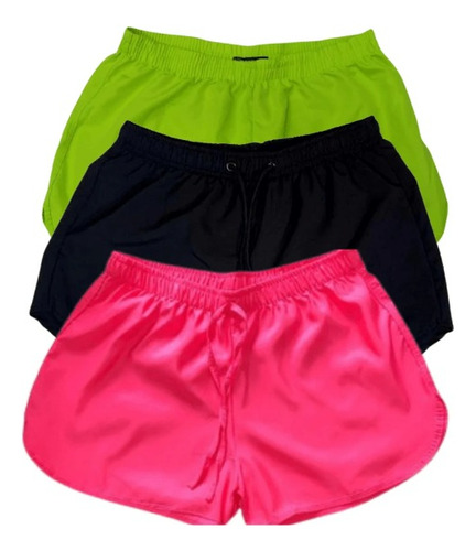 Kit 3 Shorts Curto Solto Moda Praia Tactel Feminino Academia