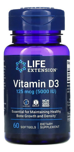 Vitamina D3 5000 Iu 60 Caps Life Extension Fortalece Huesos! Sabor Neutro