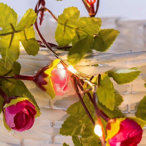 Cadena De 20 Luces Led De Simulación De Hojas De Parra Rosa