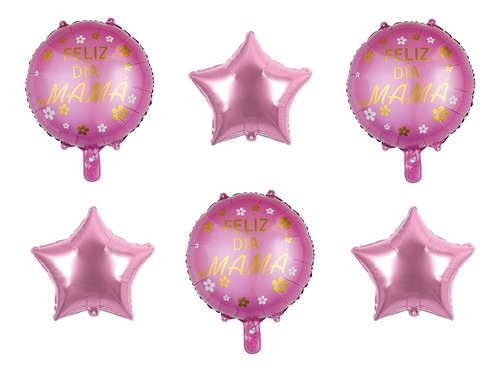 Set De 6 Globos Dia De La Madre Estrellas Feliz Día Mama