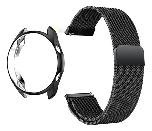 Pulseira Aço Fecho Magnetico + Capa Para Galaxy Watch 3 45mm Cor Preto