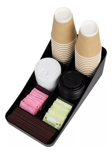 Estación De Café Con Porta Vasos Y Condimentos, 7 Espacios Color Negro