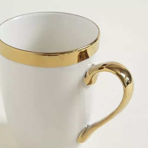 Taza Cerámica Asa Y Borde Dorado 10x8cm 380ml X6