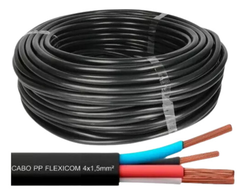 Cabo Pp 4x1,50mm Flexível De Energia Multifuncional De 55mts Cor da cobertura Preto