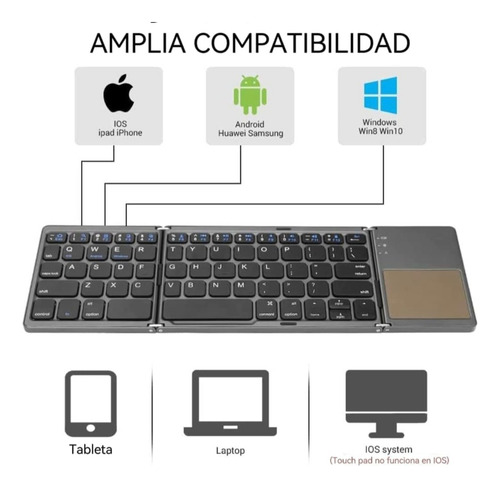 Teclado Inalambrico Plegable, Bluetooth Con Touchpad Negro