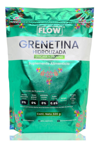 Grenetina Hidrolizada Glicina Prolina 500 Grs Sin Sabor Flow