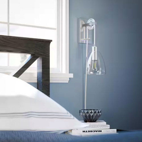 Lampara De Pared Interior Decorativa 60w Altura Ajustable Estructura Plateado