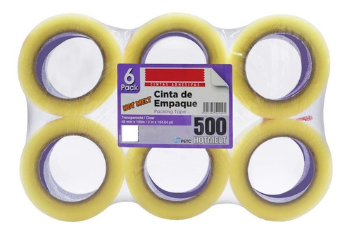 Cinta Empaque 150 Metros Transparente Hotmelt-500 (6 Piezas)