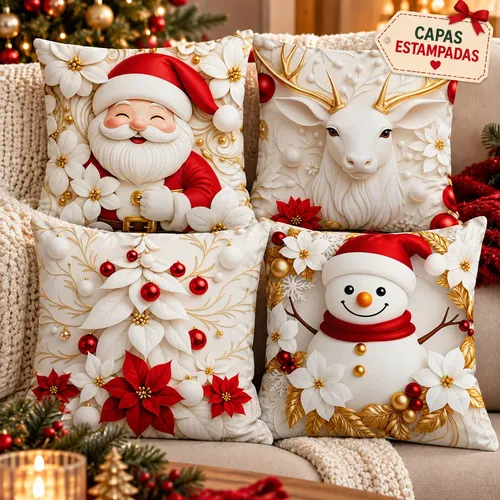 Kit 4 Capas De Almofadas Decorativas Natal Papai Noel 3d 25 Multicolor Natal 25