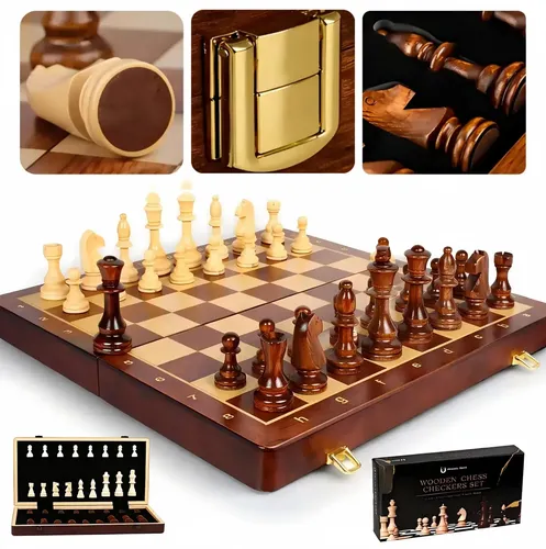 Jogo Xadrez Madeira Luxo Profissional Grande Dobrável Top