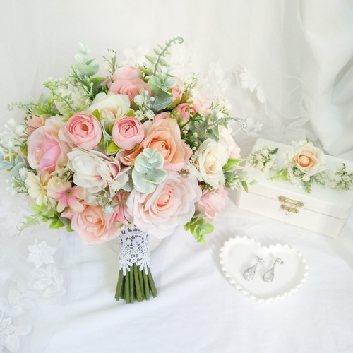 Buquê Bouquet De Noiva Artificial Desconstruído Tons De Rosa | Parcelamento  sem juros