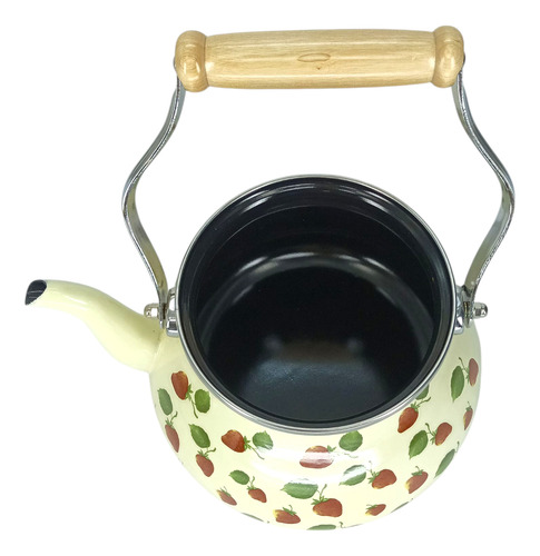 Pava Enlozada Tetera Francesa Decorada Eurokitchen 3 Lts Beige Frutillas Y Menta
