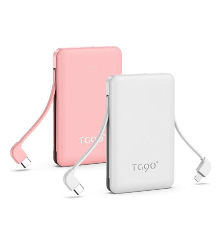Tg90° 2 Pack Mini Power Bank Portable Charger With Cords, Ul