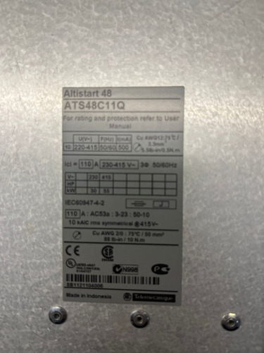 Soft Starter Telemecanique Altistart 48 Ats48c11q 110a (Usado)