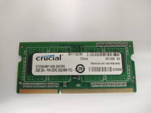 Imagen 2 de 2 de Memoria Ddr3 2gb Crucial Para Laptop