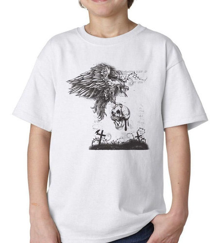 Remera De Niño Aguila Llegando Craneo Cemetery Death