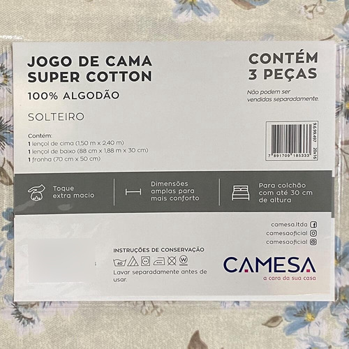 Jogo De Cama Solteiro Lea Super Cotton Duplo 3 Peças Camesa