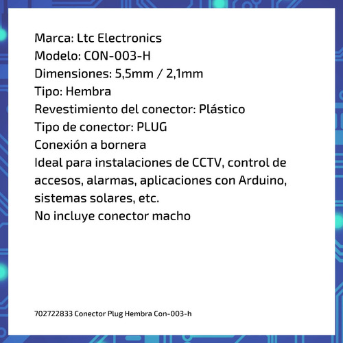 Imagen 6 de 9 de Conector Plug Hembra Con-003-h