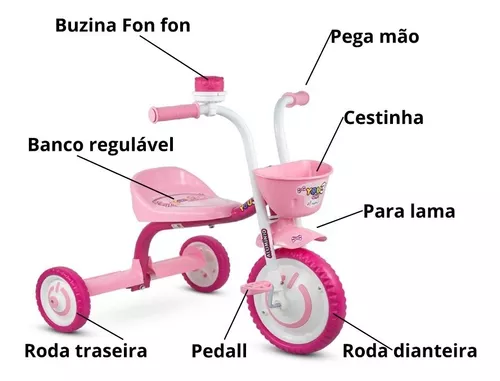 Triciclo Motoca Infantil Menina You Girl Rosa Nathor - Velotrol e