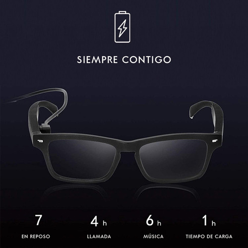 Lentes De Sol Bluetooth Manos Libres Audífonos Inalámbricos Lente Negro Varilla Negro Armazón Negro Diseño Negro