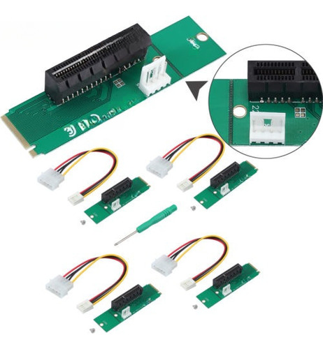 Pack 4 Pci-e 1 X 4 X Tarjeta Ngff M.2 M Llave Adaptador Alim