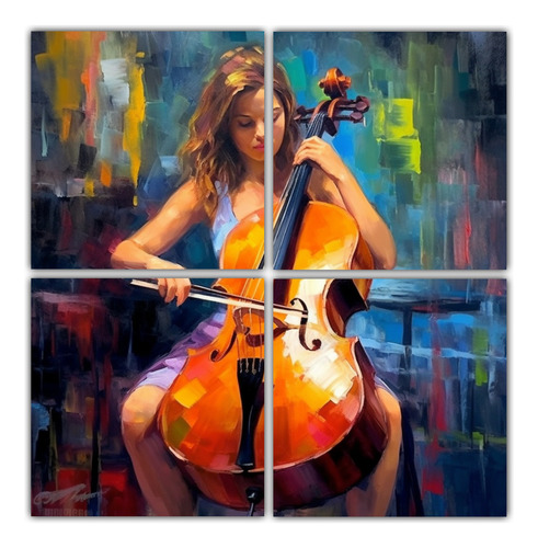 100x100cm Cuadro Mujer Tocando El Violonchelo Estilo Pop Art