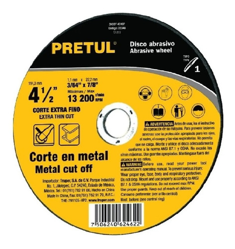 Disco Corte Pretul X 10un 4.1/2 - 1.0mm Ferreteria K37