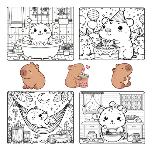Livro De Colorir Capivara Fofa Capa Dura 50 Páginas 180g A5 Pronta Entrega