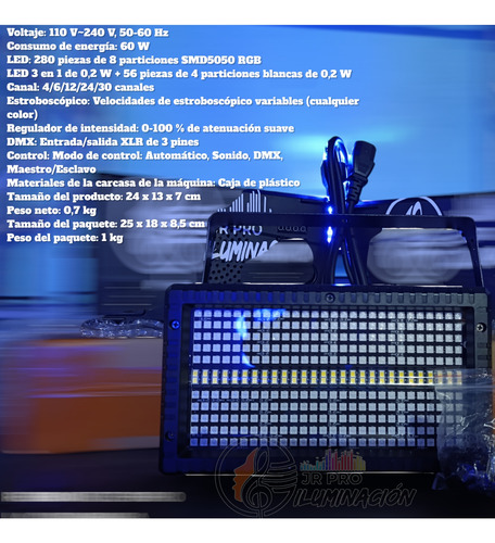 Jr Pro Estrobo Led Rgb 280 Canales Dmx 10,000h