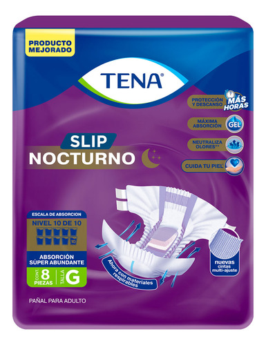 Pañales descartables para adultos Tena Slip Nocturno Talla G 8 Piezas